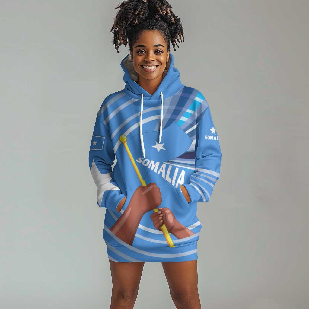 Somalia Hoodie Dress with Raised Fist Flag Blue Unity Wave Spirit TS04