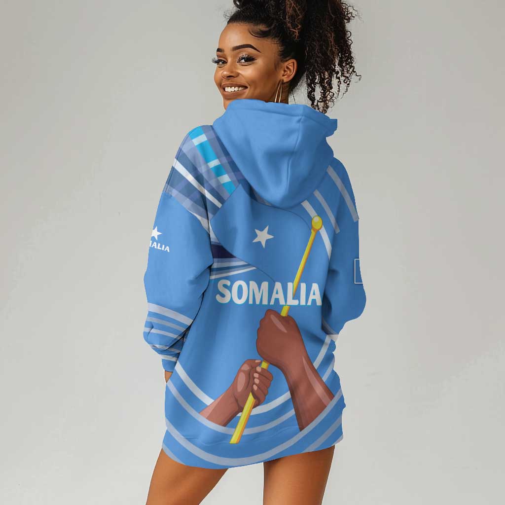 Somalia Hoodie Dress with Raised Fist Flag Blue Unity Wave Spirit TS04