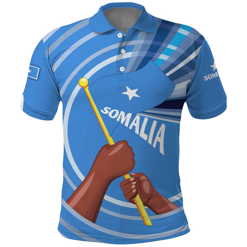Somalia Polo Shirt with Raised Fist Flag Blue Unity Wave Spirit TS04