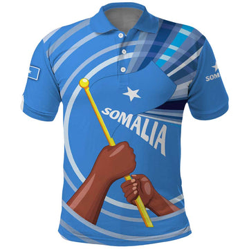 Somalia Polo Shirt with Raised Fist Flag Blue Unity Wave Spirit TS04