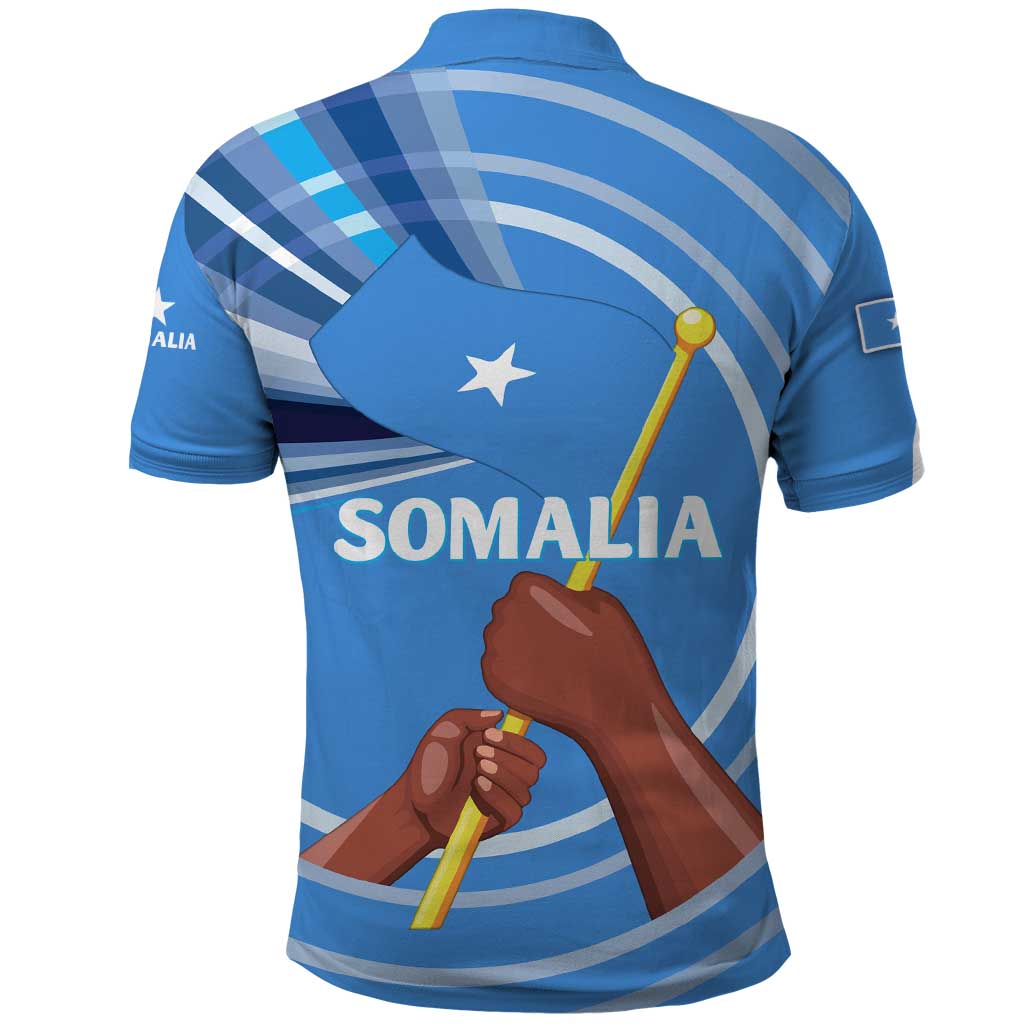 Somalia Polo Shirt with Raised Fist Flag Blue Unity Wave Spirit TS04