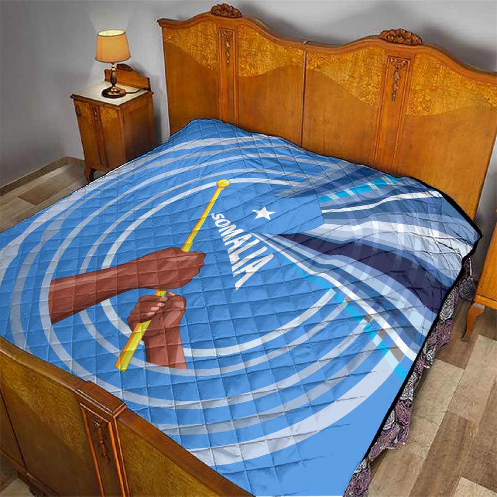 Somalia Quilt with Raised Fist Flag Blue Unity Wave Spirit TS04
