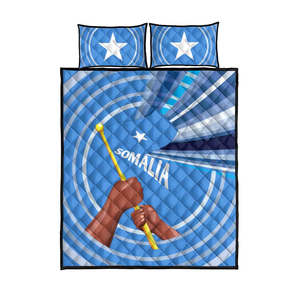 Somalia Quilt Bed Set with Raised Fist Flag Blue Unity Wave Spirit TS04