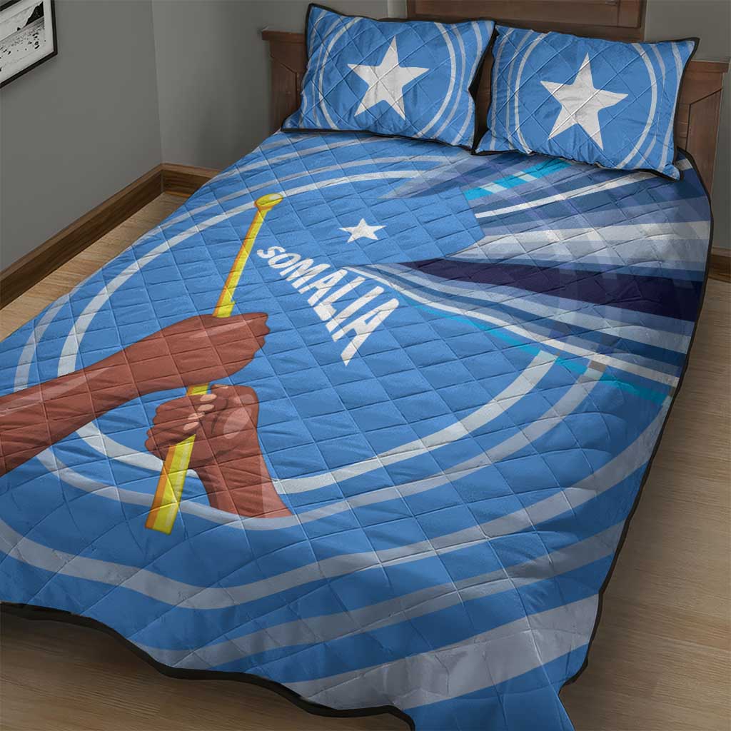 Somalia Quilt Bed Set with Raised Fist Flag Blue Unity Wave Spirit TS04