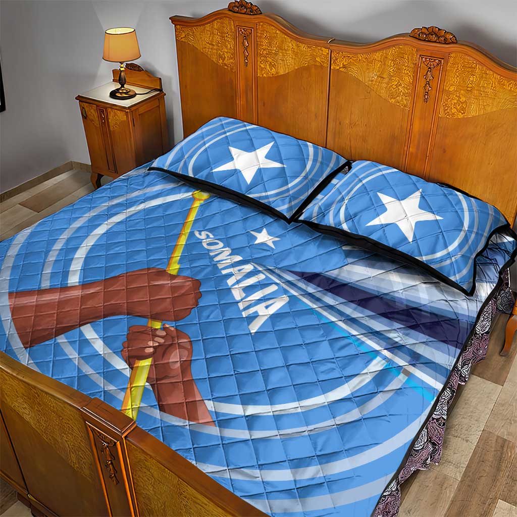 Somalia Quilt Bed Set with Raised Fist Flag Blue Unity Wave Spirit TS04