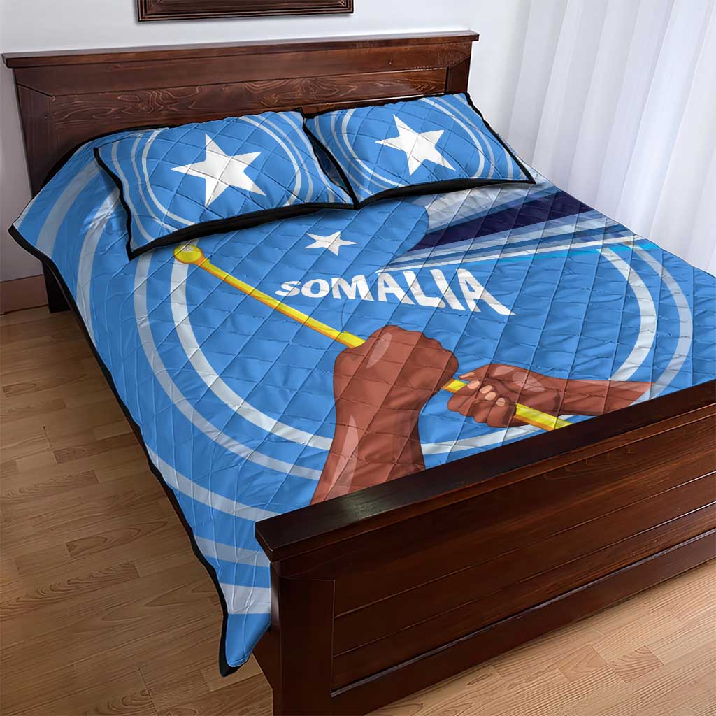 Somalia Quilt Bed Set with Raised Fist Flag Blue Unity Wave Spirit TS04