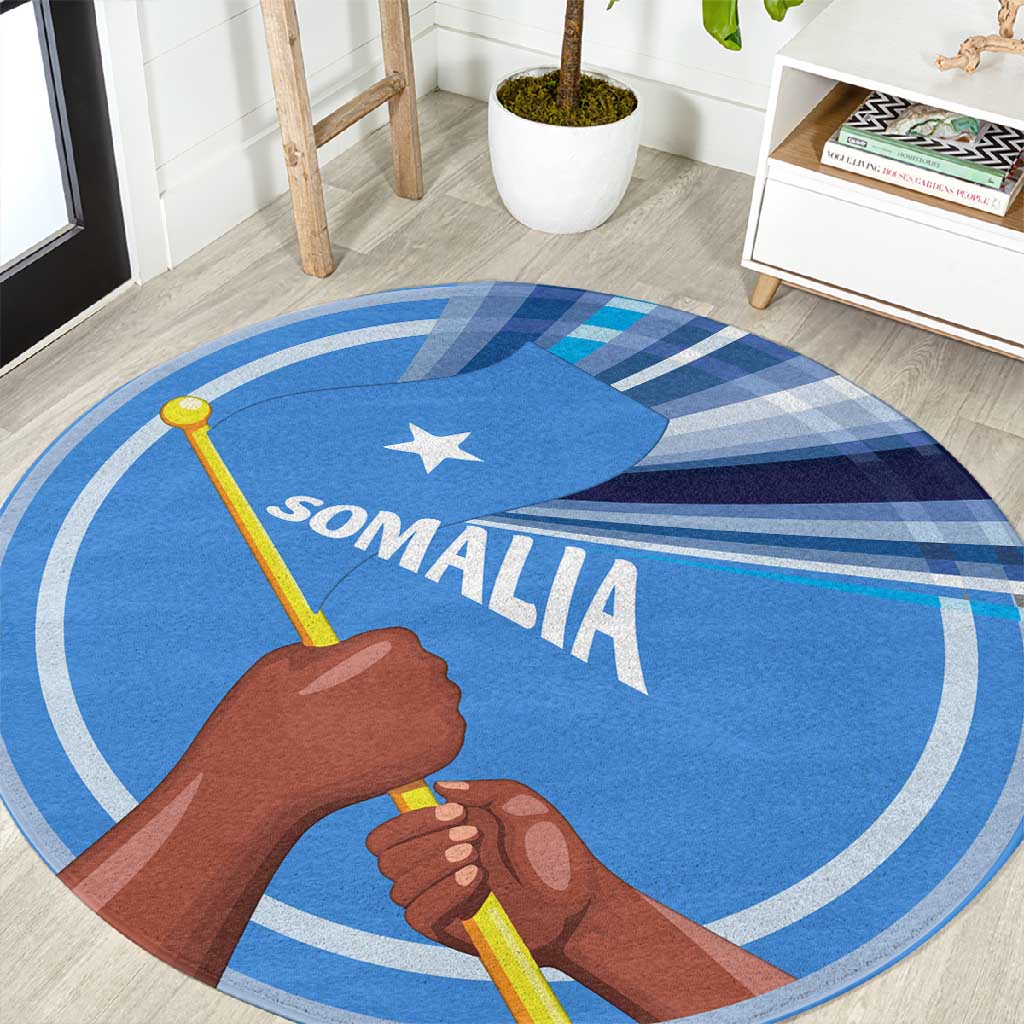Somalia Round Carpet with Raised Fist Flag Blue Unity Wave Spirit TS04