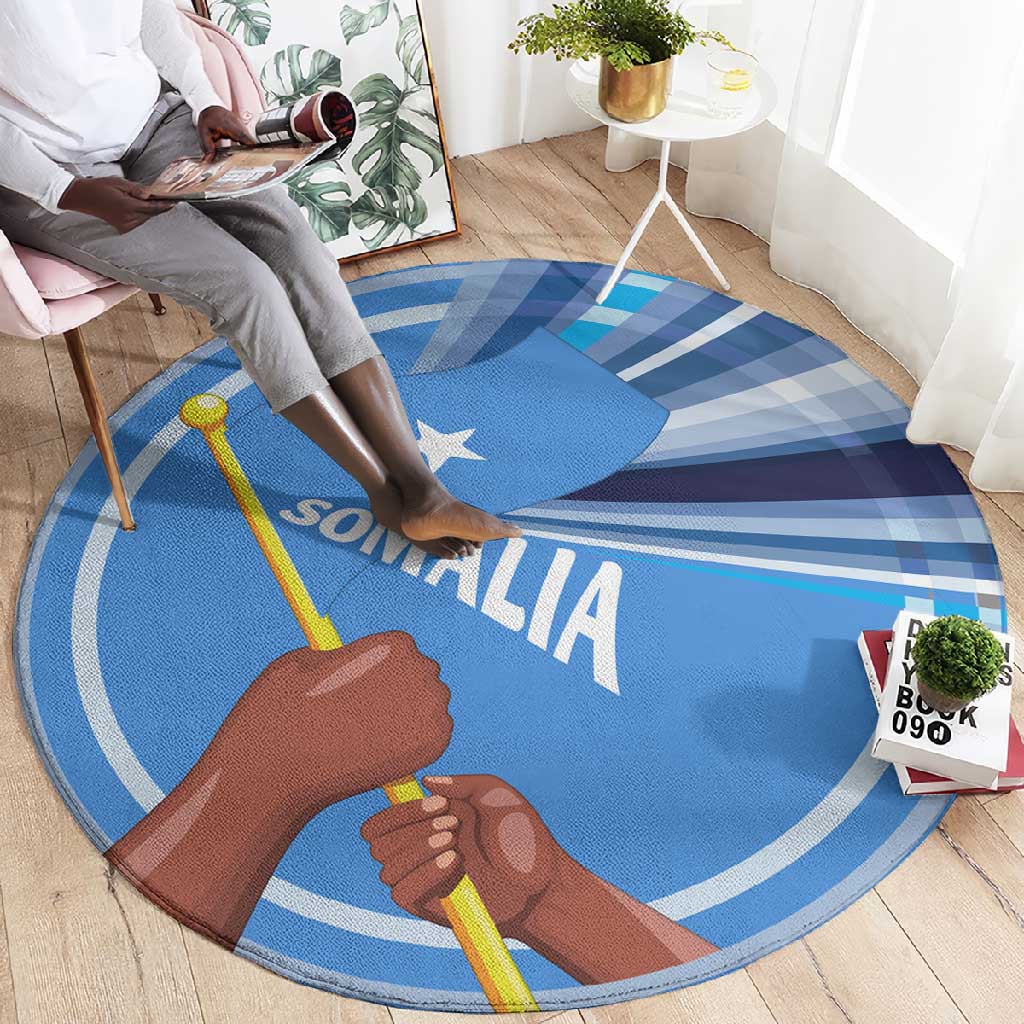 Somalia Round Carpet with Raised Fist Flag Blue Unity Wave Spirit TS04