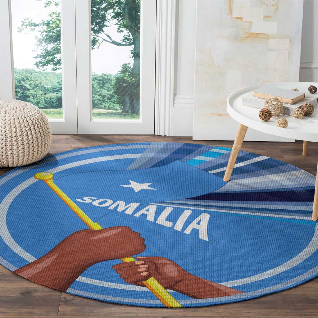 Somalia Round Carpet with Raised Fist Flag Blue Unity Wave Spirit TS04