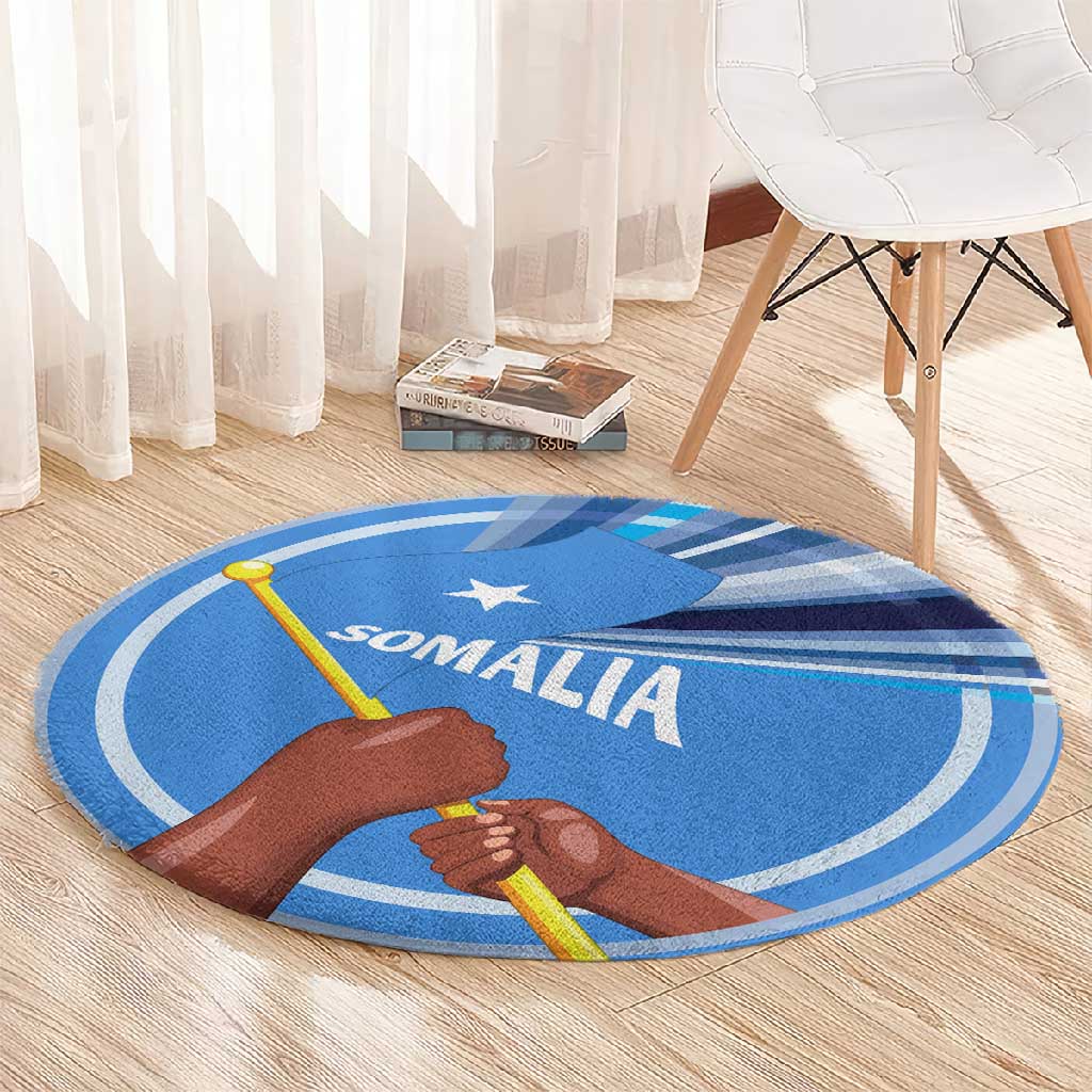 Somalia Round Carpet with Raised Fist Flag Blue Unity Wave Spirit TS04