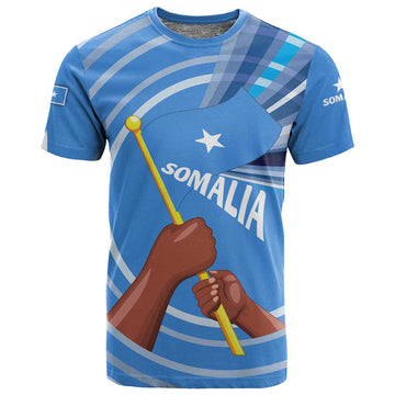 Somalia T shirt with Raised Fist Flag Blue Unity Wave Spirit TS04