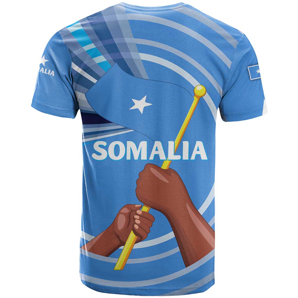 Somalia T shirt with Raised Fist Flag Blue Unity Wave Spirit TS04