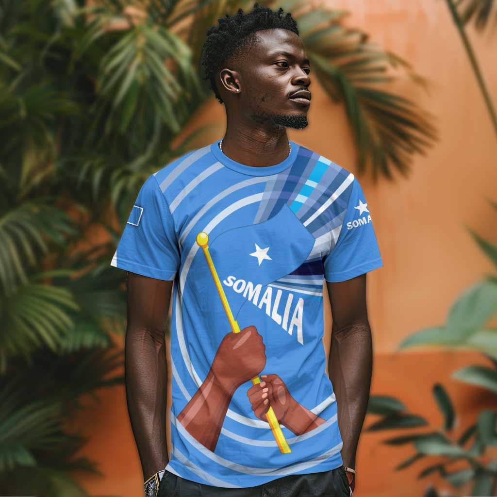 Somalia T shirt with Raised Fist Flag Blue Unity Wave Spirit TS04