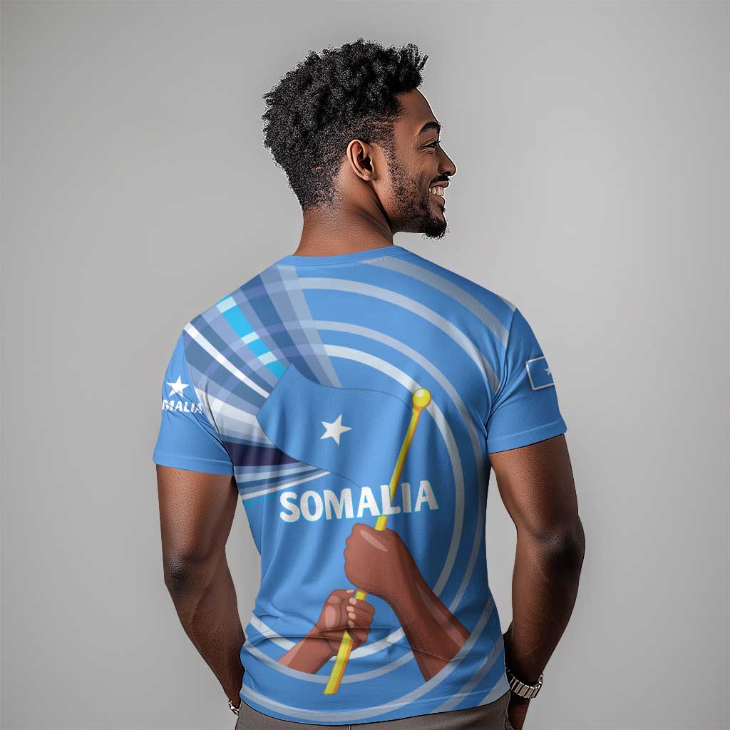 Somalia T shirt with Raised Fist Flag Blue Unity Wave Spirit TS04
