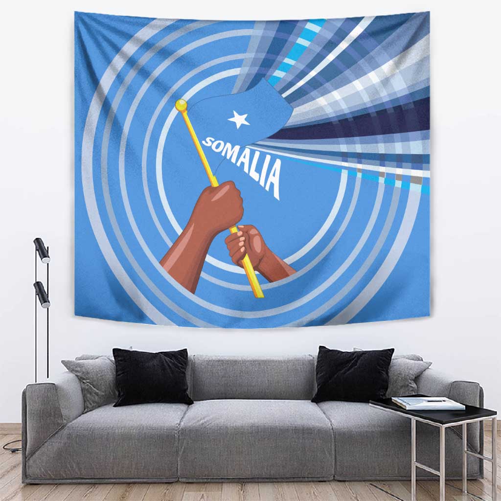 Somalia Tapestry with Raised Fist Flag Blue Unity Wave Spirit TS04