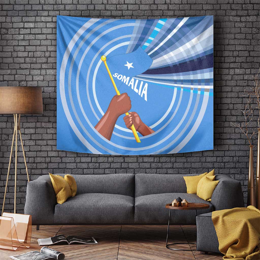 Somalia Tapestry with Raised Fist Flag Blue Unity Wave Spirit TS04