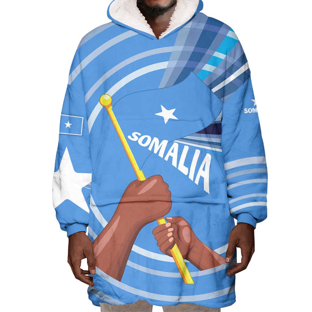 Somalia Wearable Blanket Hoodie with Raised Fist Flag Blue Unity Wave Spirit TS04