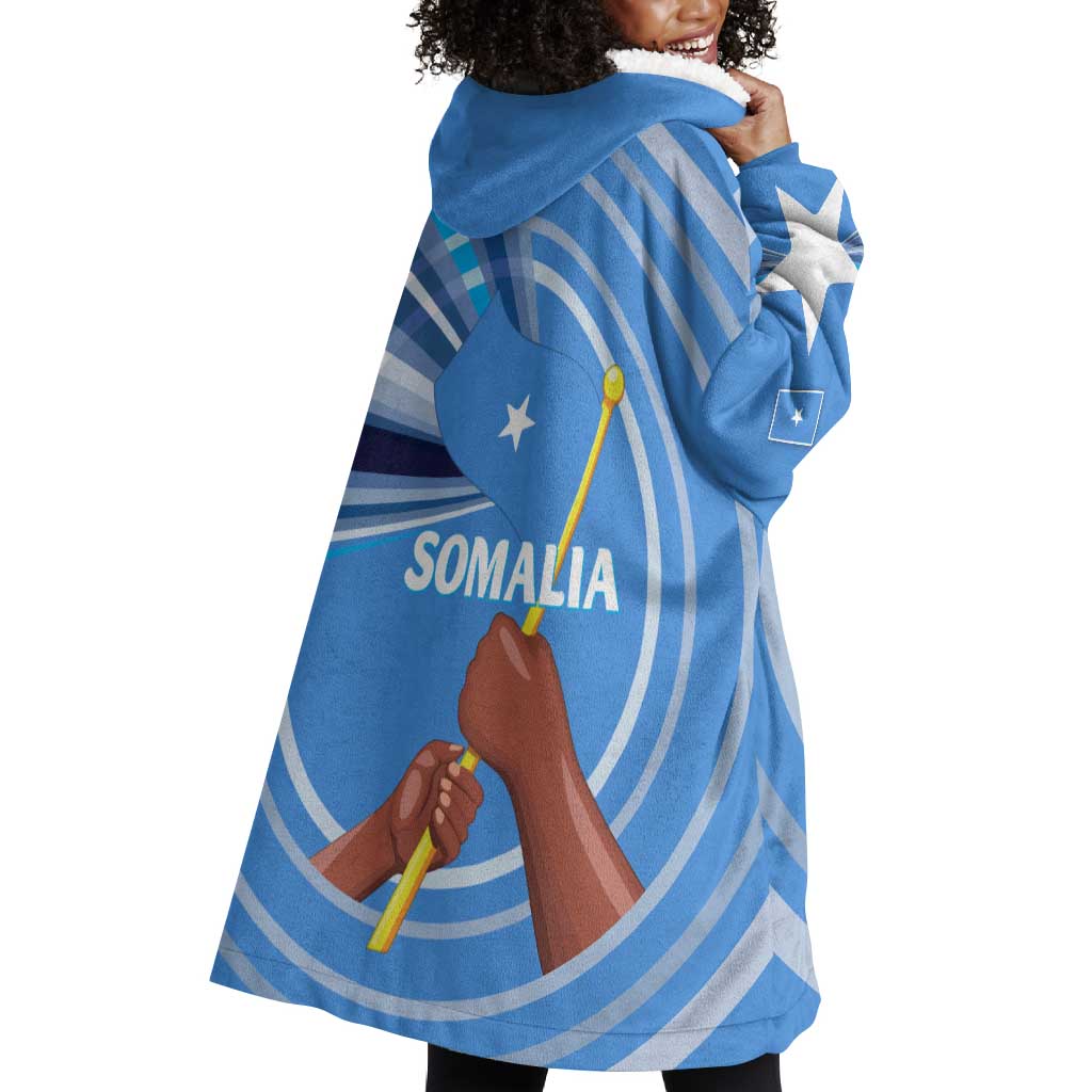 Somalia Wearable Blanket Hoodie with Raised Fist Flag Blue Unity Wave Spirit TS04