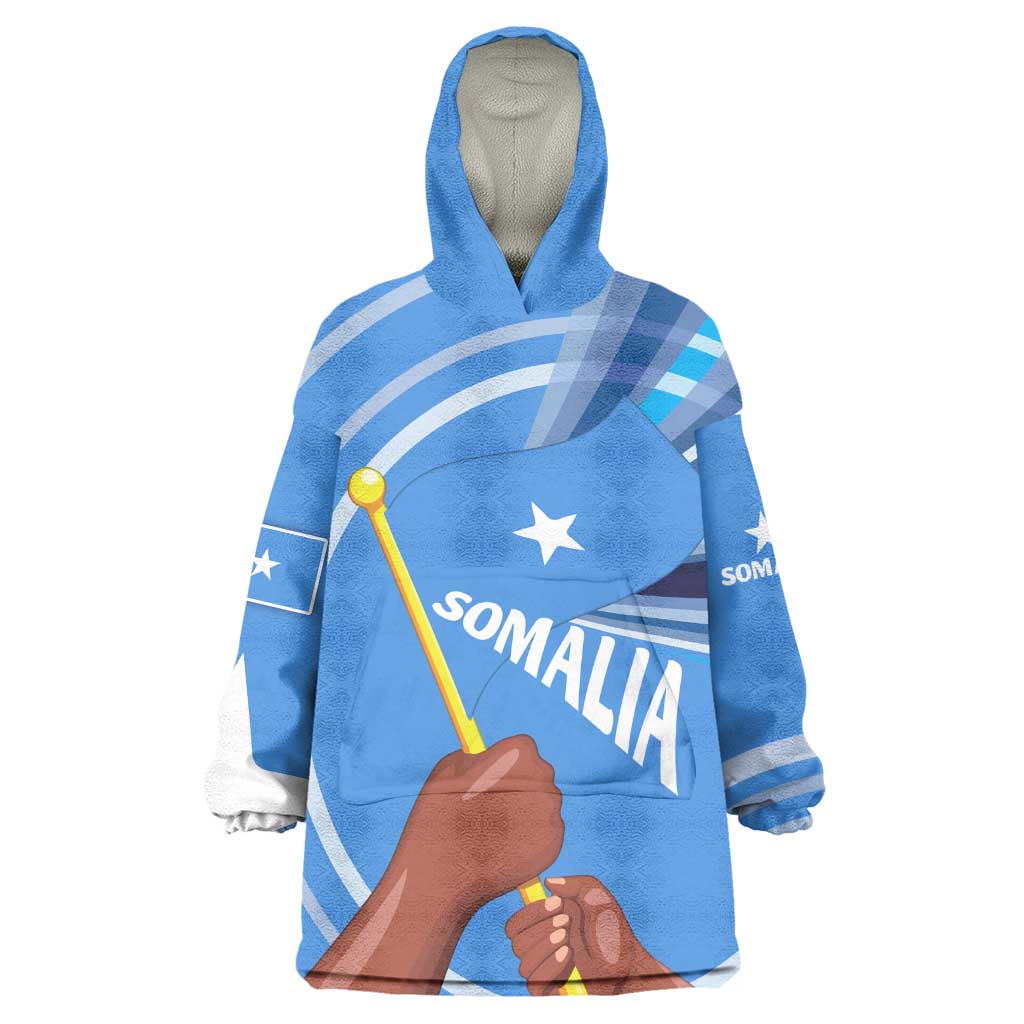 Somalia Wearable Blanket Hoodie with Raised Fist Flag Blue Unity Wave Spirit TS04