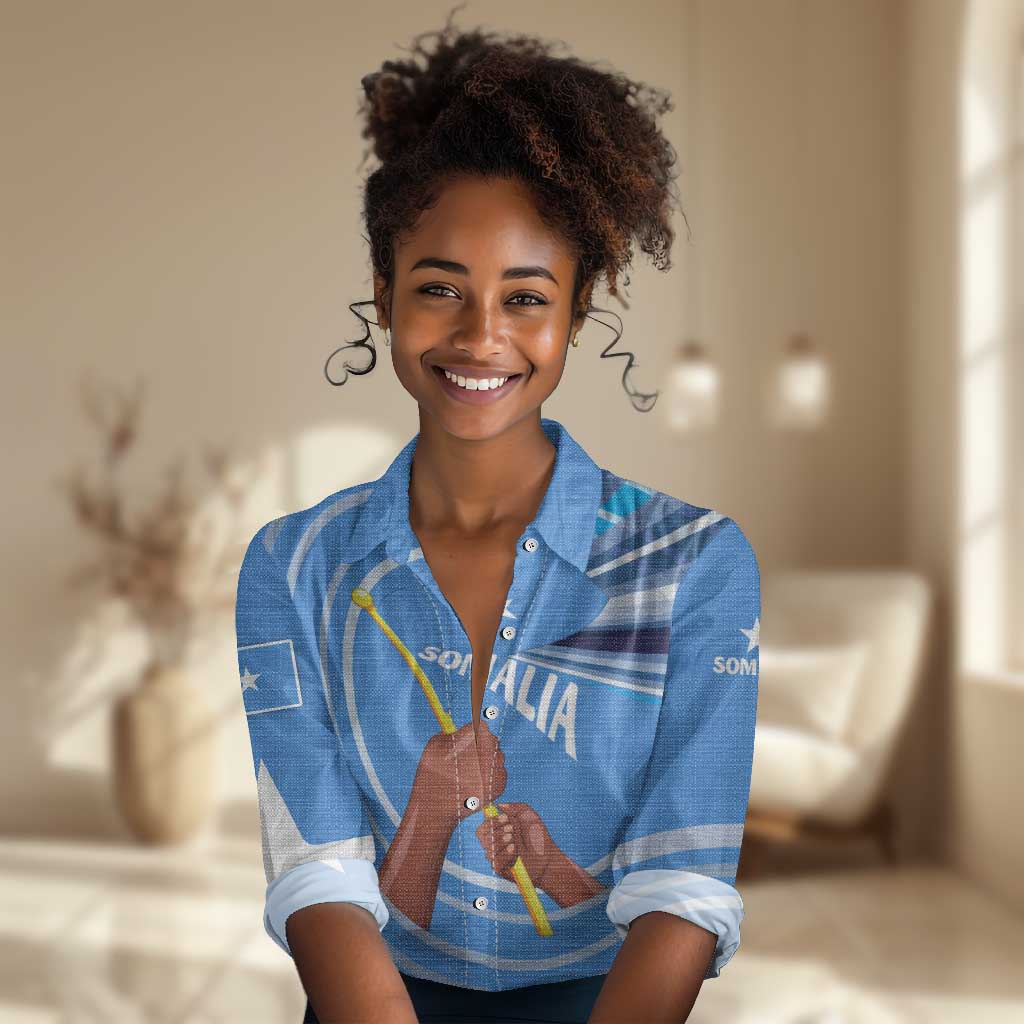 Somalia Women Casual Shirt with Raised Fist Flag Blue Unity Wave Spirit TS04