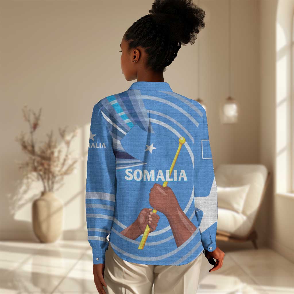 Somalia Women Casual Shirt with Raised Fist Flag Blue Unity Wave Spirit TS04
