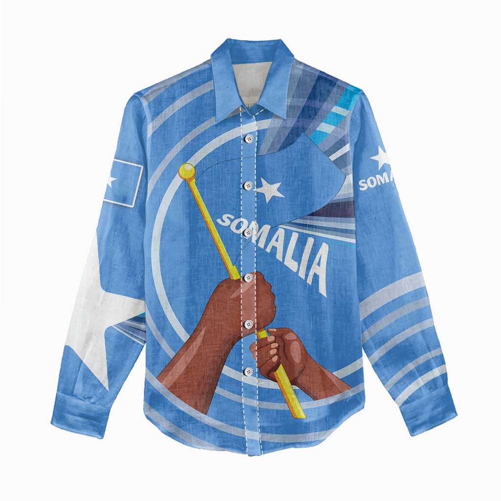 Somalia Women Casual Shirt with Raised Fist Flag Blue Unity Wave Spirit TS04