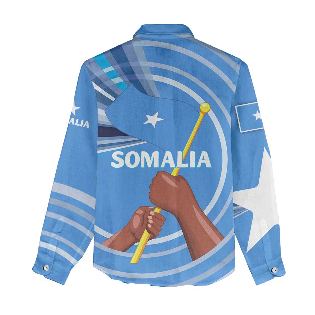 Somalia Women Casual Shirt with Raised Fist Flag Blue Unity Wave Spirit TS04