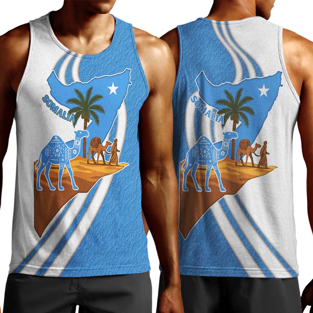 Somalia Men Tank Top with Camel Desert Map Palm Tree Heritage Spirit TS04