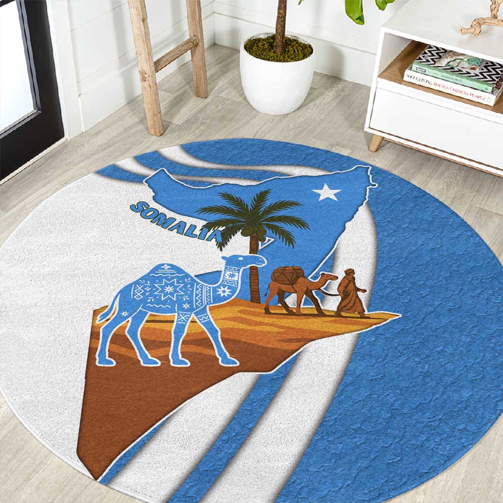 Somalia Round Carpet with Camel Desert Map Palm Tree Heritage Spirit TS04