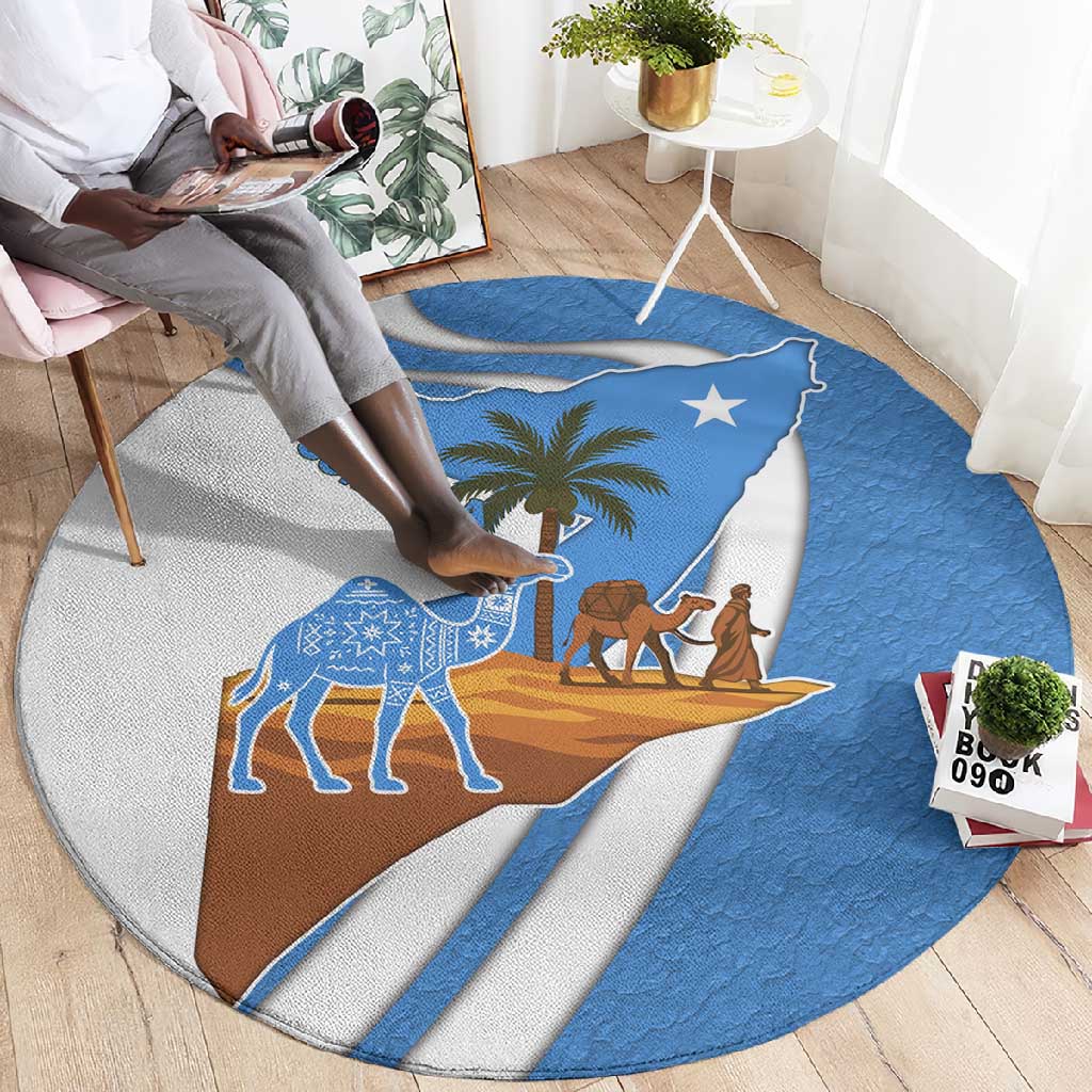 Somalia Round Carpet with Camel Desert Map Palm Tree Heritage Spirit TS04