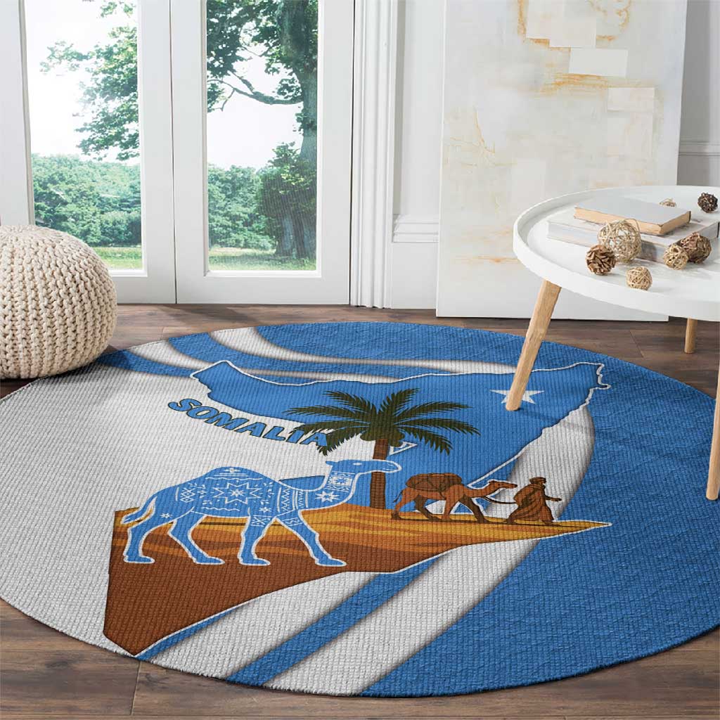 Somalia Round Carpet with Camel Desert Map Palm Tree Heritage Spirit TS04