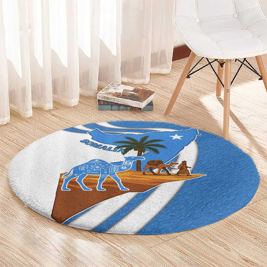 Somalia Round Carpet with Camel Desert Map Palm Tree Heritage Spirit TS04