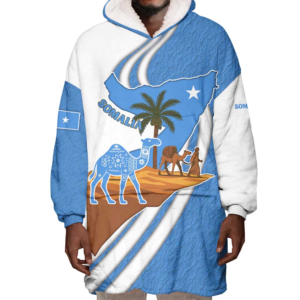 Somalia Wearable Blanket Hoodie with Camel Desert Map Palm Tree Heritage Spirit TS04