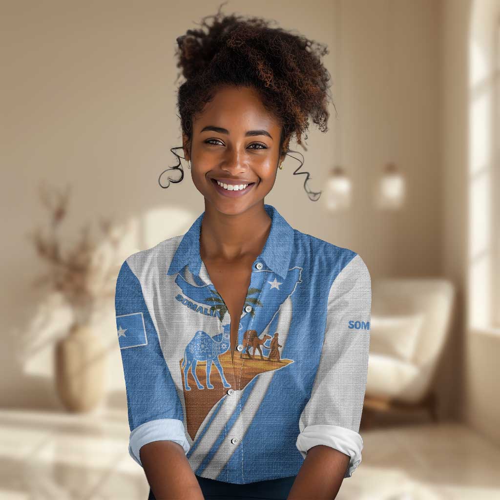 Somalia Women Casual Shirt with Camel Desert Map Palm Tree Heritage Spirit TS04