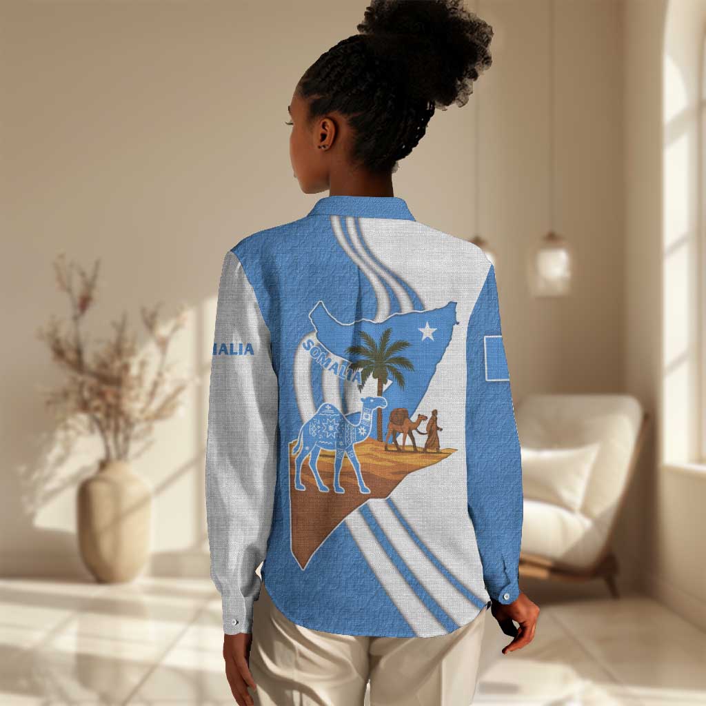 Somalia Women Casual Shirt with Camel Desert Map Palm Tree Heritage Spirit TS04