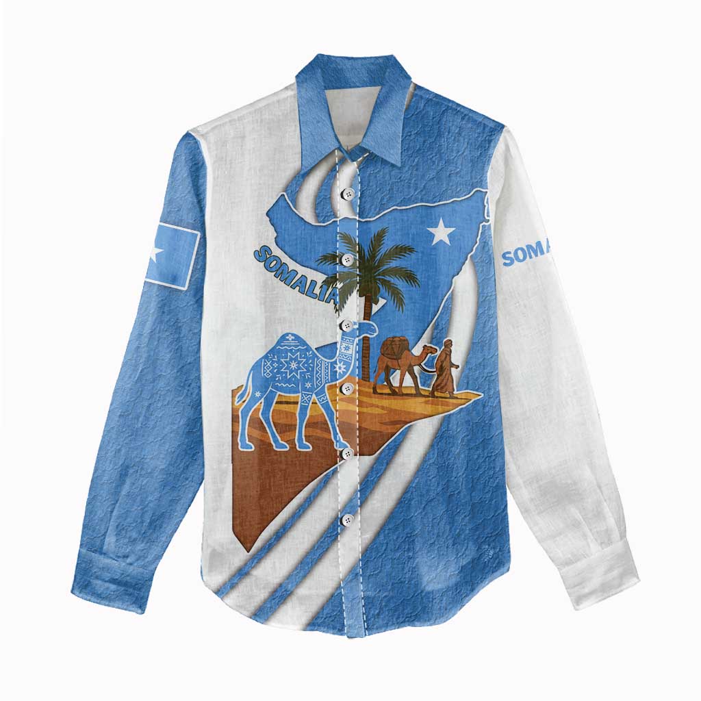 Somalia Women Casual Shirt with Camel Desert Map Palm Tree Heritage Spirit TS04