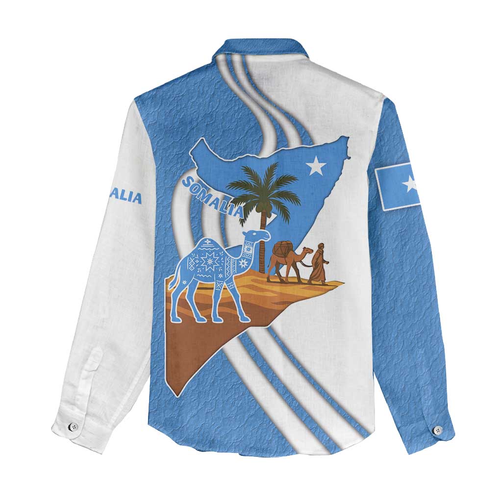 Somalia Women Casual Shirt with Camel Desert Map Palm Tree Heritage Spirit TS04