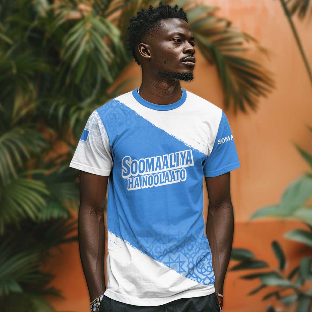 Somalia T shirt with Soomaaliya Ha Noolaato Nomad Moon Flag Spirit TS04