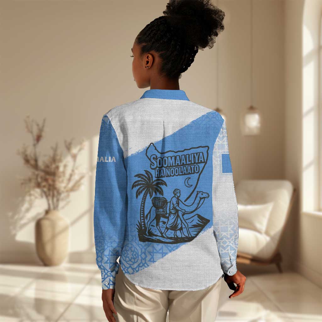 Somalia Women Casual Shirt with Soomaaliya Ha Noolaato Nomad Moon Flag Spirit TS04