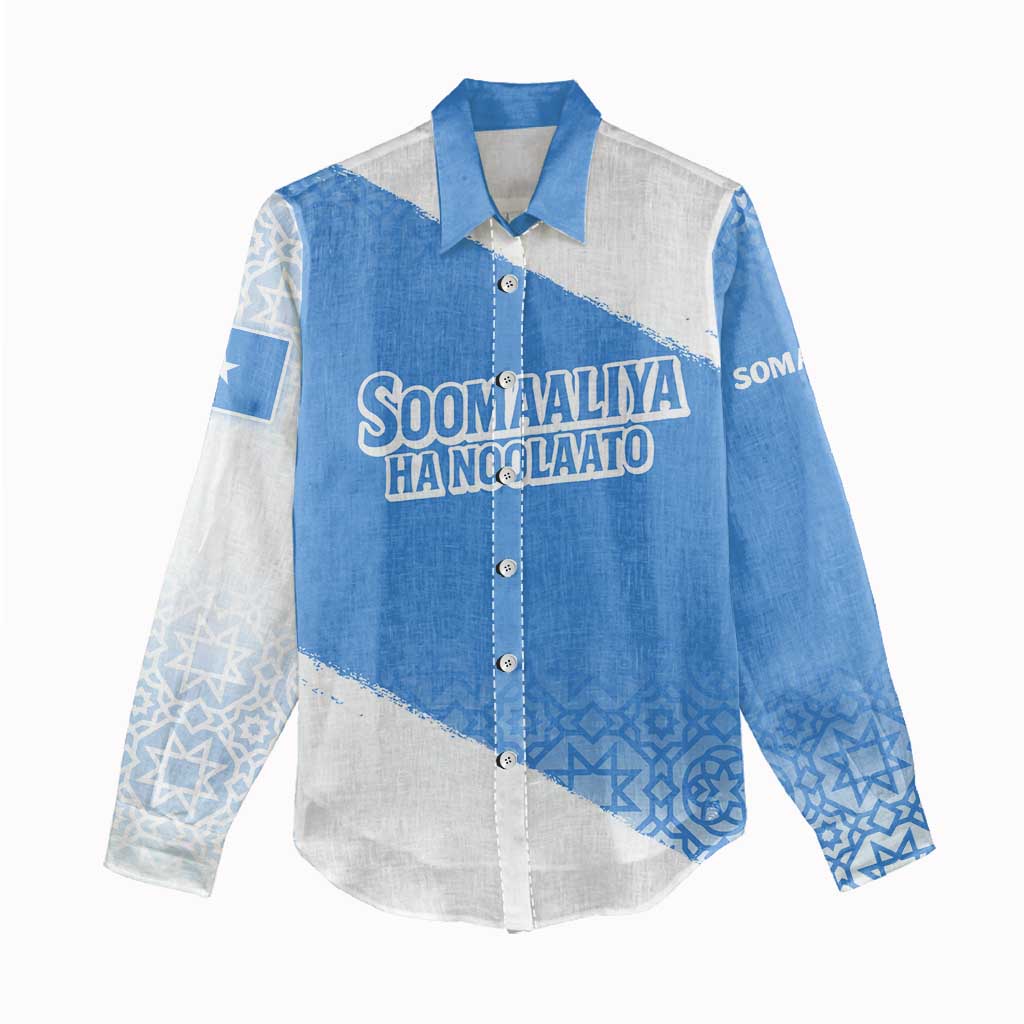 Somalia Women Casual Shirt with Soomaaliya Ha Noolaato Nomad Moon Flag Spirit TS04