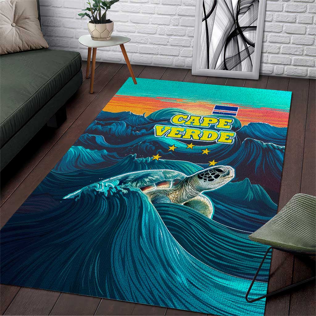 Cape Verde Area Rug with Loggerhead Sea Turtle Ocean Sunset Spirit TS04