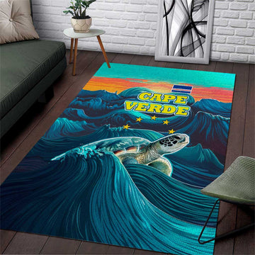 Cape Verde Area Rug with Loggerhead Sea Turtle Ocean Sunset Spirit TS04