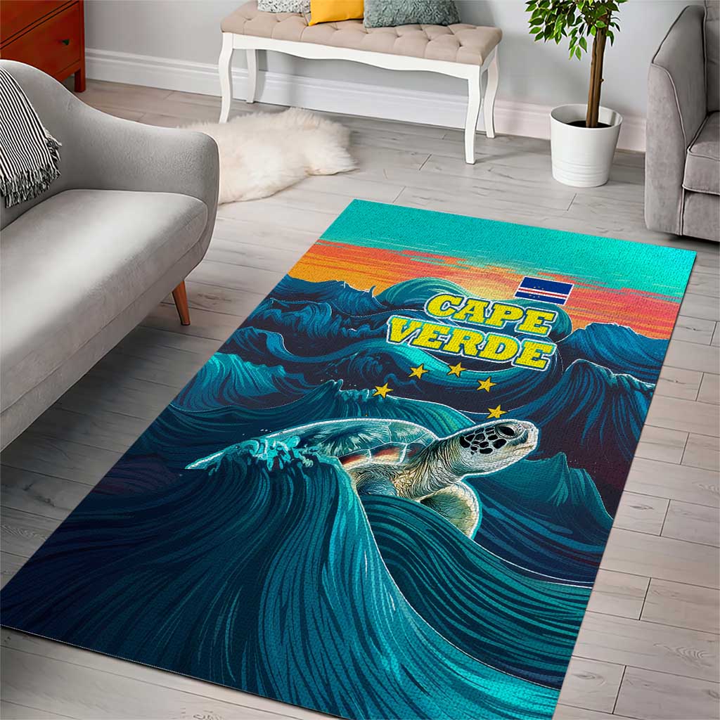 Cape Verde Area Rug with Loggerhead Sea Turtle Ocean Sunset Spirit TS04