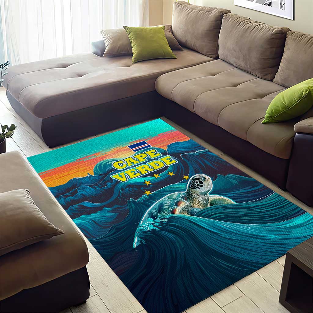 Cape Verde Area Rug with Loggerhead Sea Turtle Ocean Sunset Spirit TS04