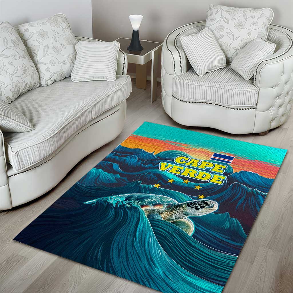 Cape Verde Area Rug with Loggerhead Sea Turtle Ocean Sunset Spirit TS04
