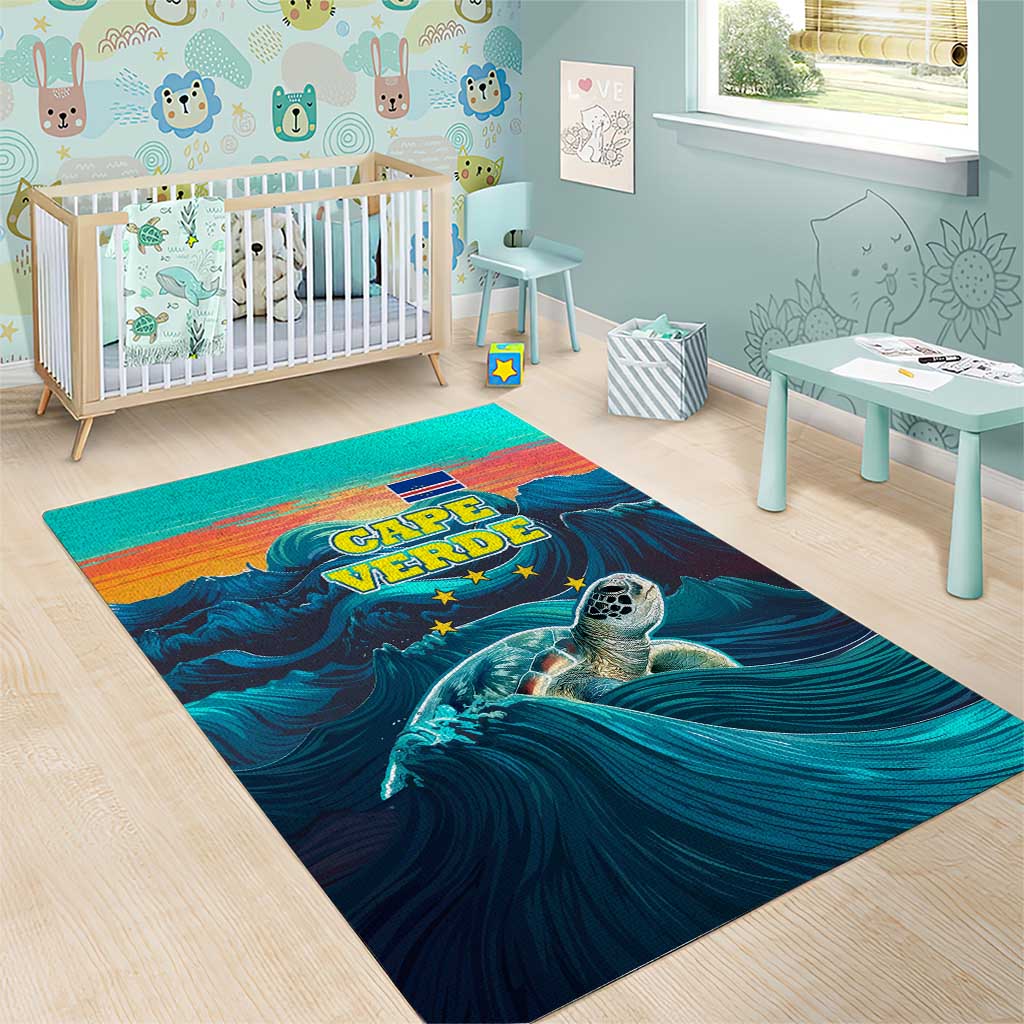 Cape Verde Area Rug with Loggerhead Sea Turtle Ocean Sunset Spirit TS04