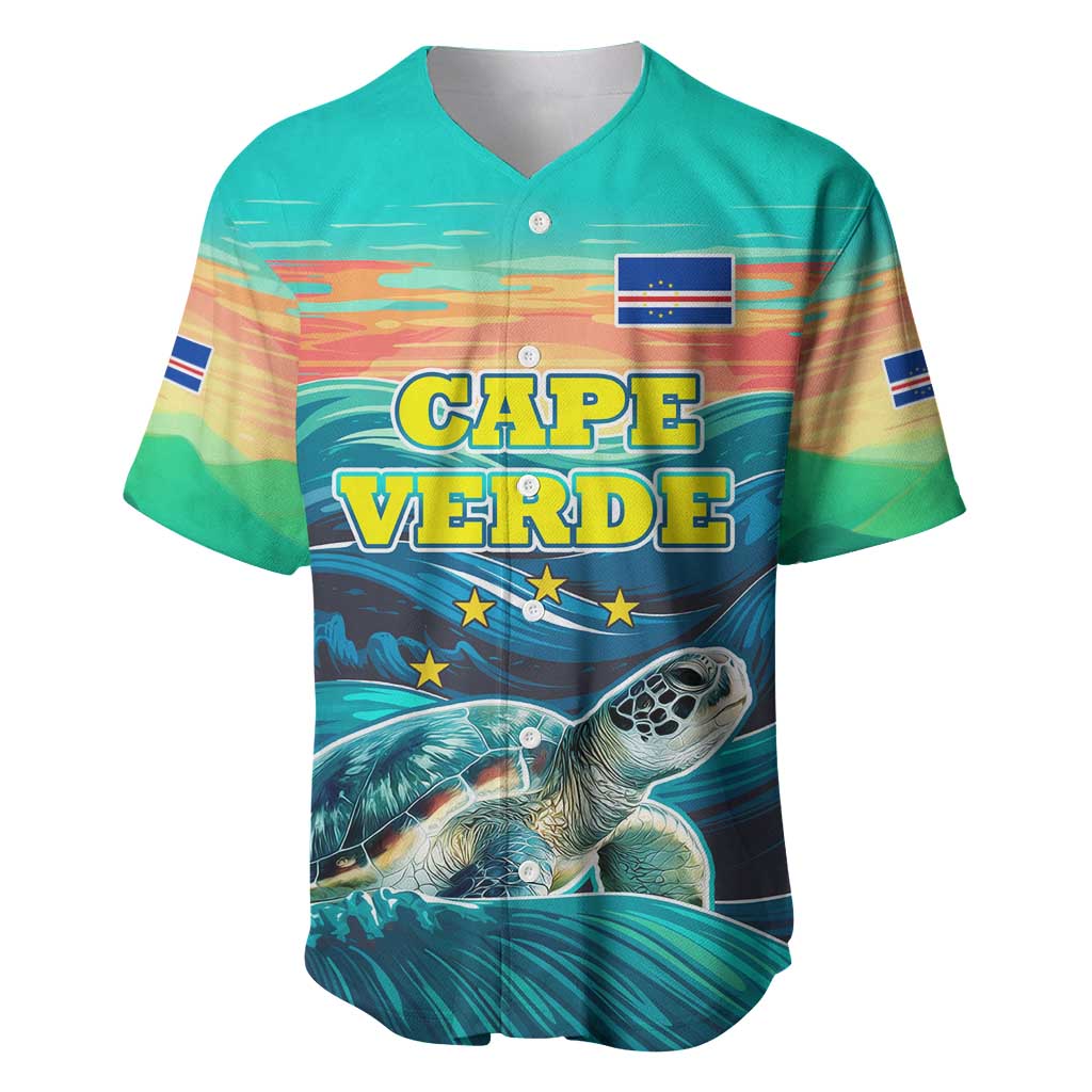 Cape Verde Baseball Jersey with Loggerhead Sea Turtle Ocean Sunset Spirit TS04