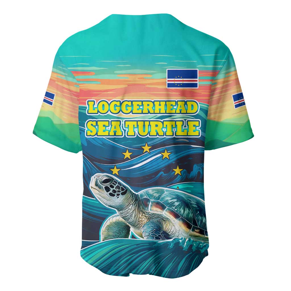 Cape Verde Baseball Jersey with Loggerhead Sea Turtle Ocean Sunset Spirit TS04