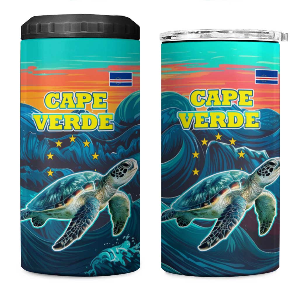 Cape Verde 4 in 1 Can Cooler Tumbler with Loggerhead Sea Turtle Ocean Sunset Spirit TS04