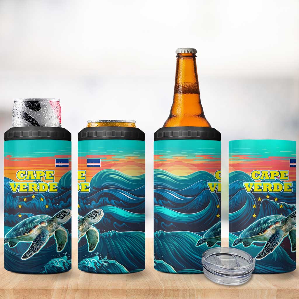Cape Verde 4 in 1 Can Cooler Tumbler with Loggerhead Sea Turtle Ocean Sunset Spirit TS04